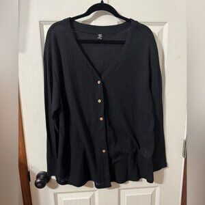SHEIN Black Button-Down Women's Shirt waffle style 1XL